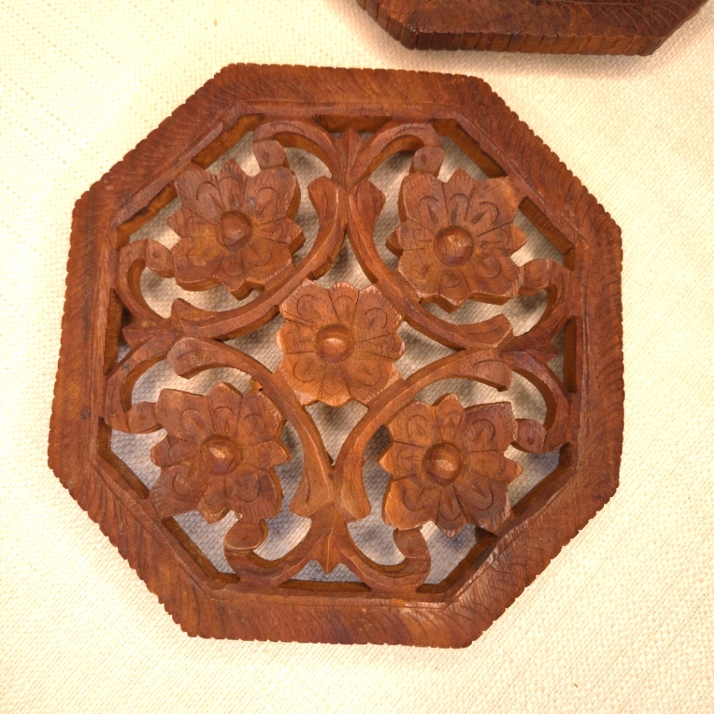 Set of 2 Hand Carved Wooden Trivets Made in India